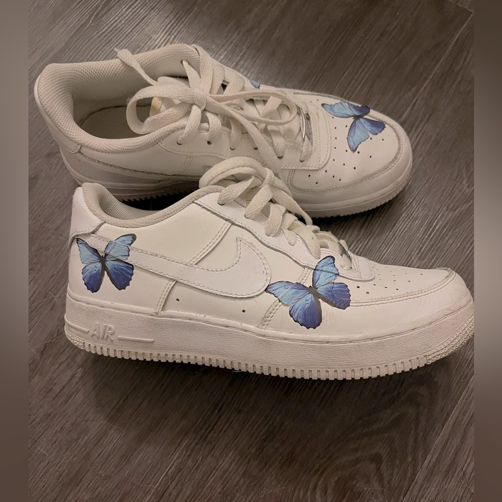 Nike Air Force 1 AF1 Custom painted on BLUE BUTTERFLIES